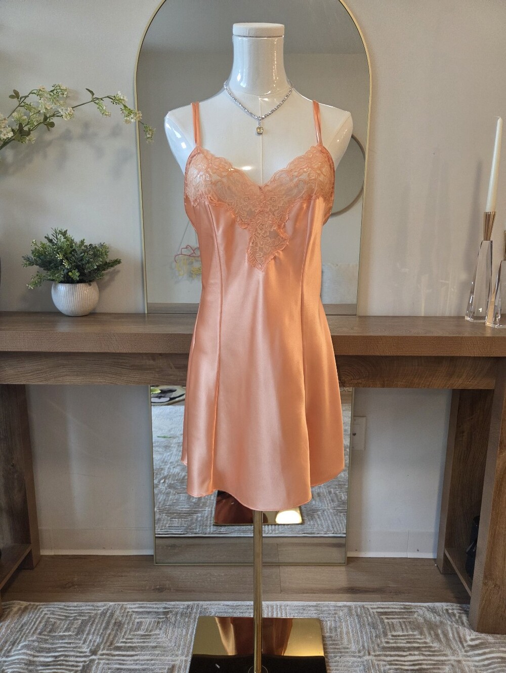 Victoria's Secret Peach Satin Lace Chemise